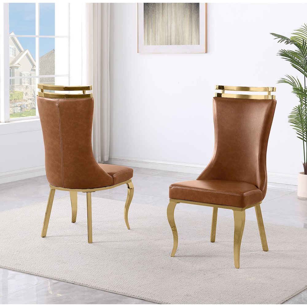 2pc Toffee Leathaire  Gold Stainless Steel Base