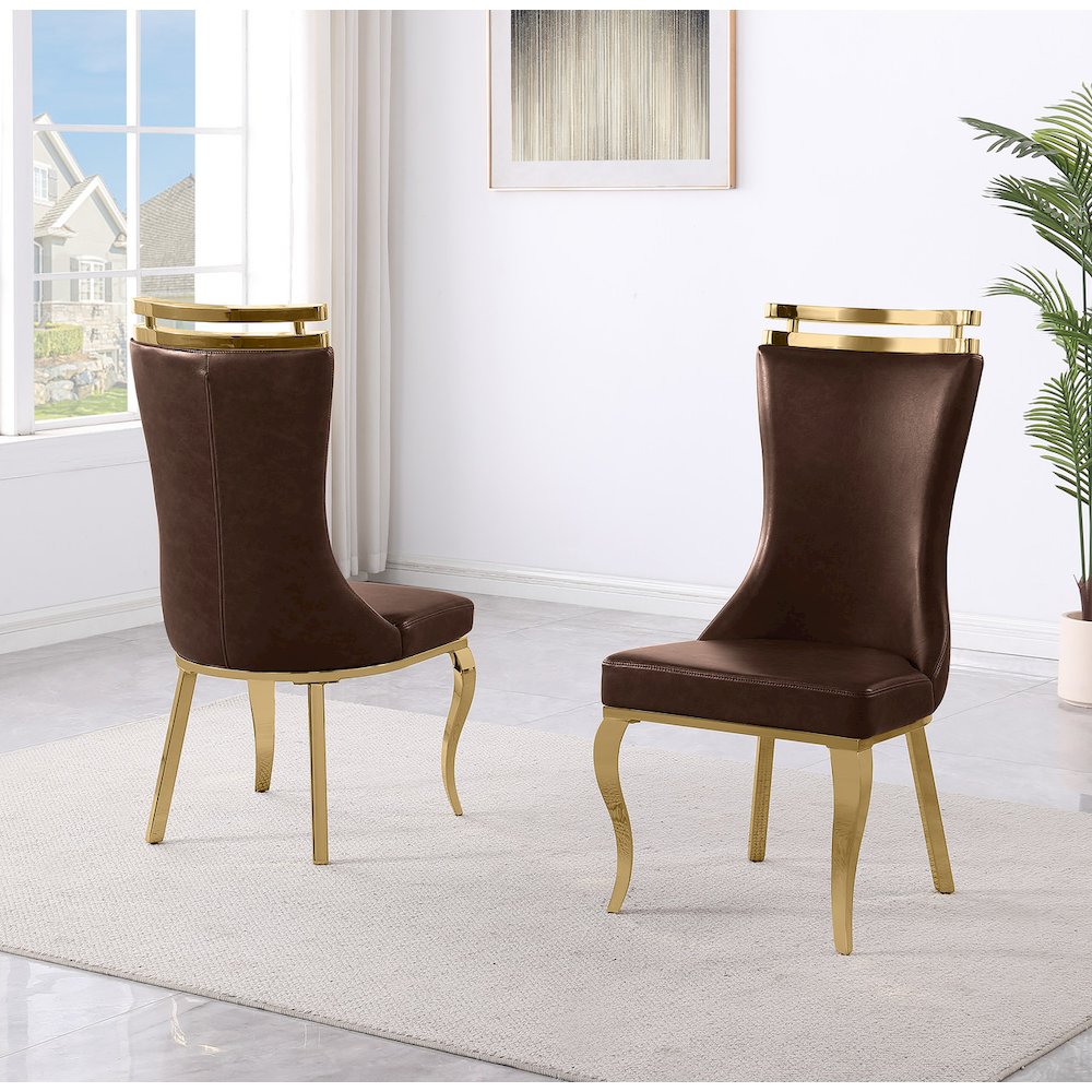 2pc Espresso Leathaire  Gold Stainless Steel Base