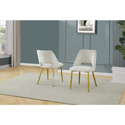 5pc dining Set- Round, tempered glass dining table with 4 Cream velvet chairs
