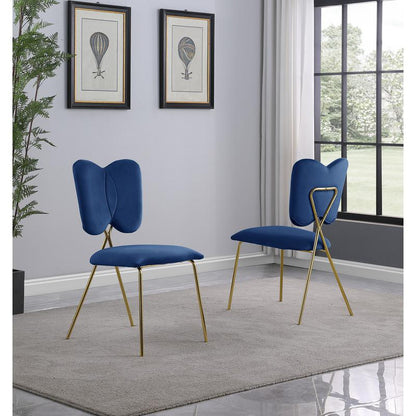 5pc dining Set- Round tempered glass dining table with 4 Navy Blue velvet chairs
