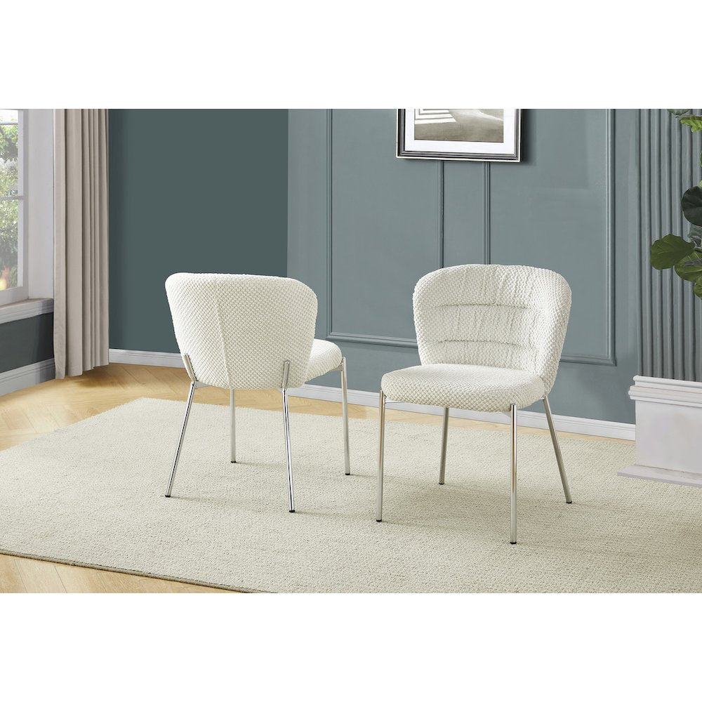 Cream Fluffy Fabric With Silver Base, Set Of 2