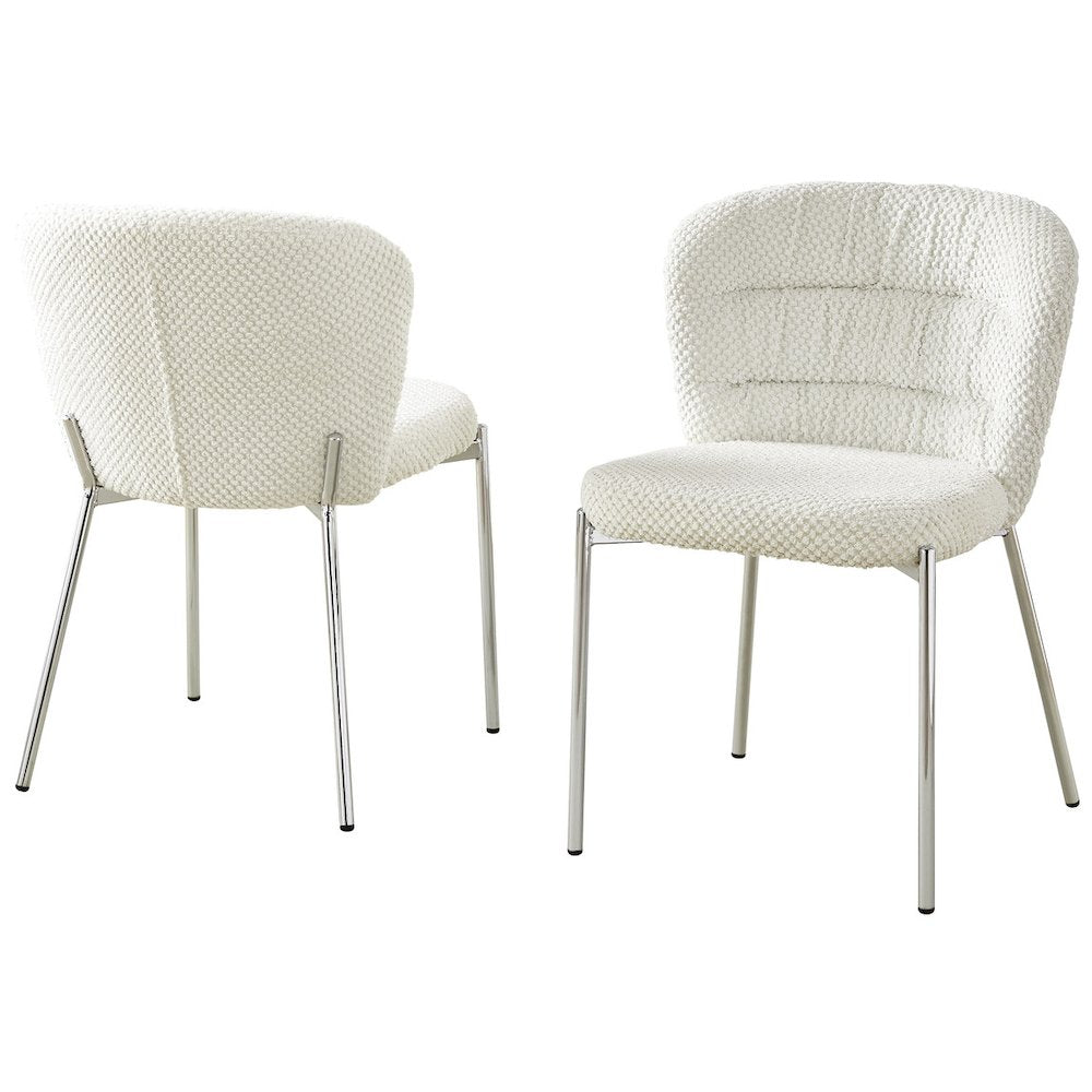 Cream Fluffy Fabric With Silver Base, Set Of 2