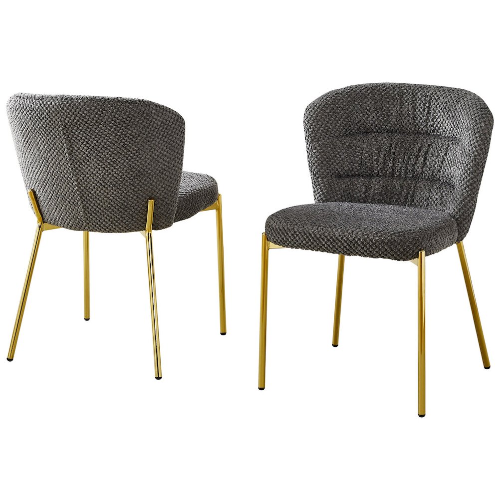 Dark Gray Fluffy Fabric With Gold Chrome Base, Set Of 2