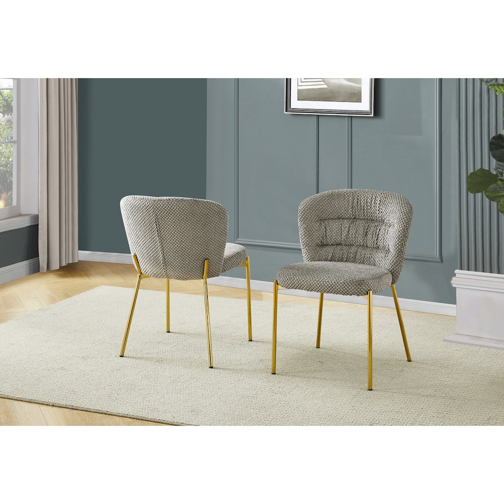 Gray Fluffy Fabric With Gold Chrome Base, Set Of 2