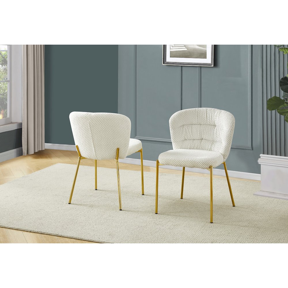 Cream Fluffy Fabric With Gold Chrome Base, Set Of 2