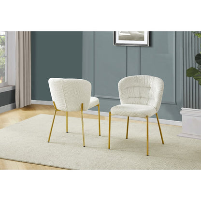 Cream Fluffy Fabric With Gold Chrome Base, Set Of 2