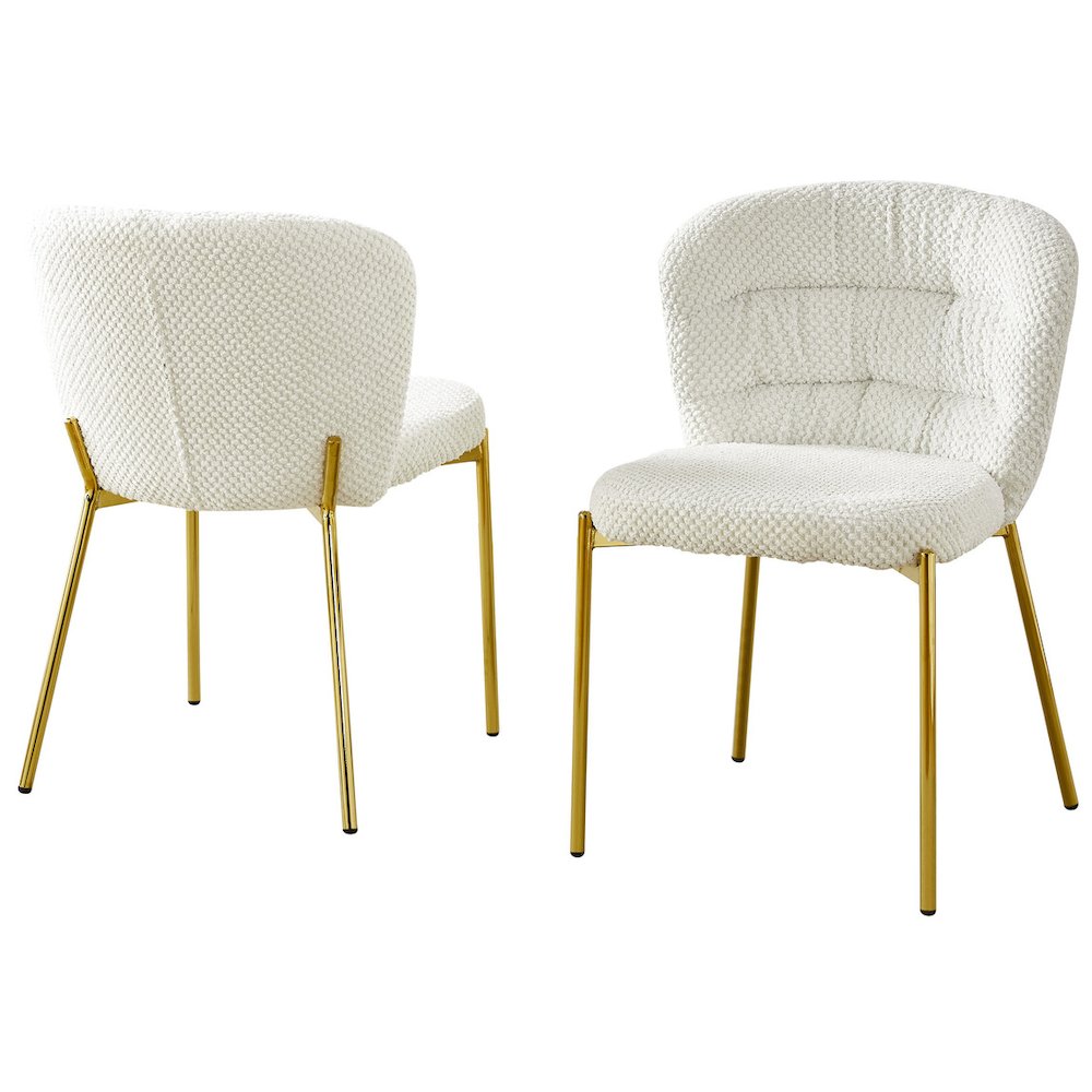 Cream Fluffy Fabric With Gold Chrome Base, Set Of 2