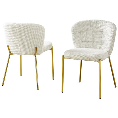 Cream Fluffy Fabric With Gold Chrome Base, Set Of 2
