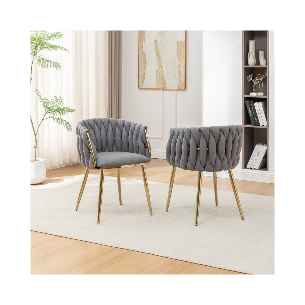 Dark Grey Boucle Fabric With Gold Base Side Chairs, Set Of 2