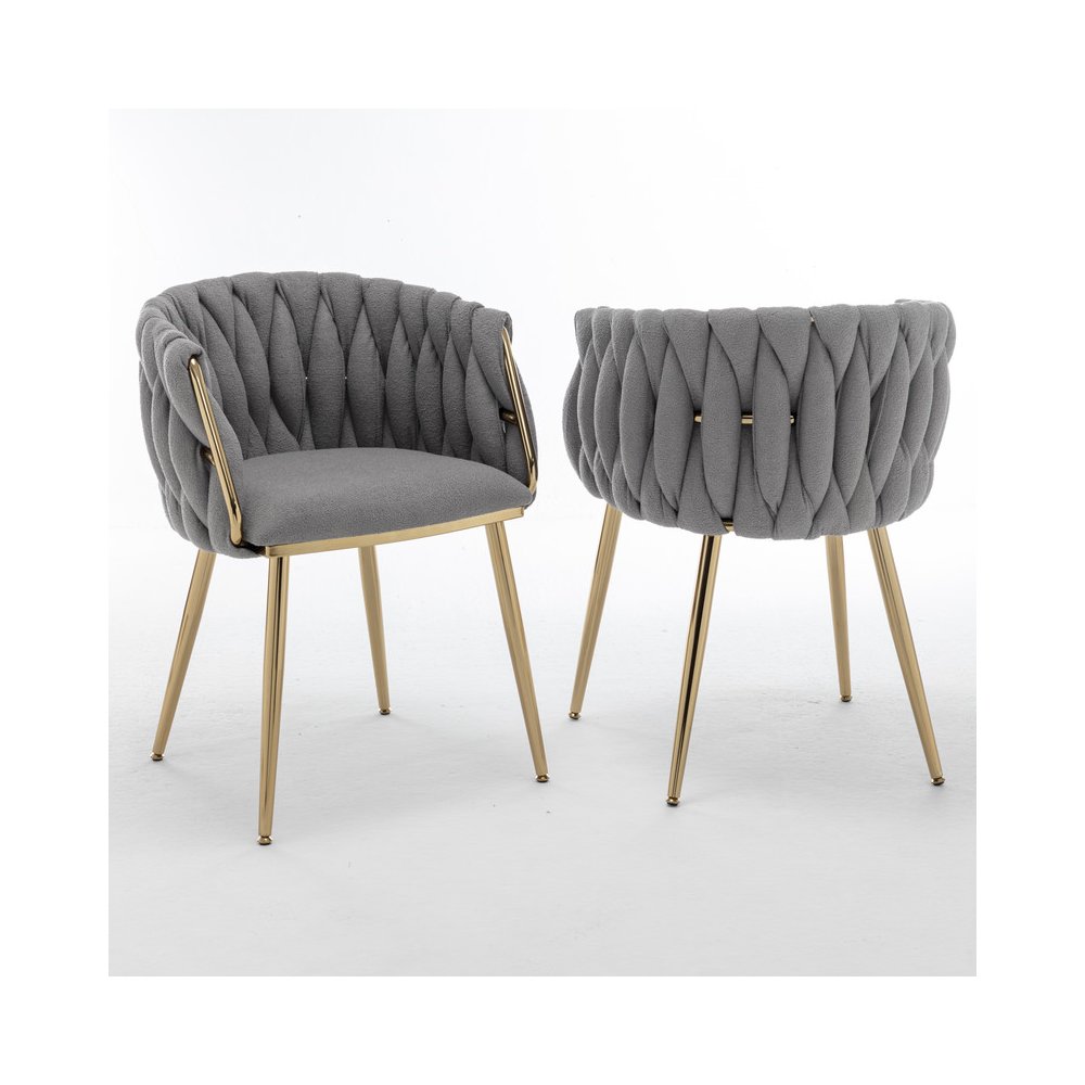 Dark Grey Boucle Fabric With Gold Base Side Chairs, Set Of 2
