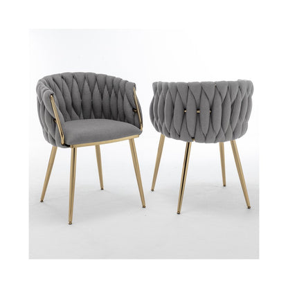 Dark Grey Boucle Fabric With Gold Base Side Chairs, Set Of 2