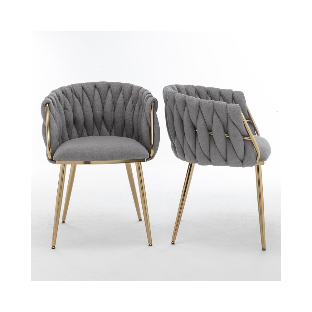 Dark Grey Boucle Fabric With Gold Base Side Chairs, Set Of 2
