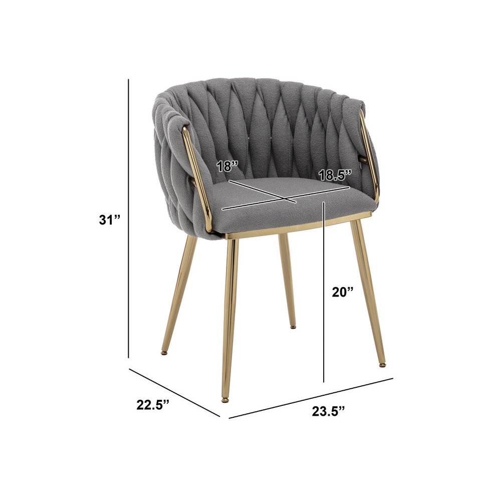 Dark Grey Boucle Fabric With Gold Base Side Chairs, Set Of 2