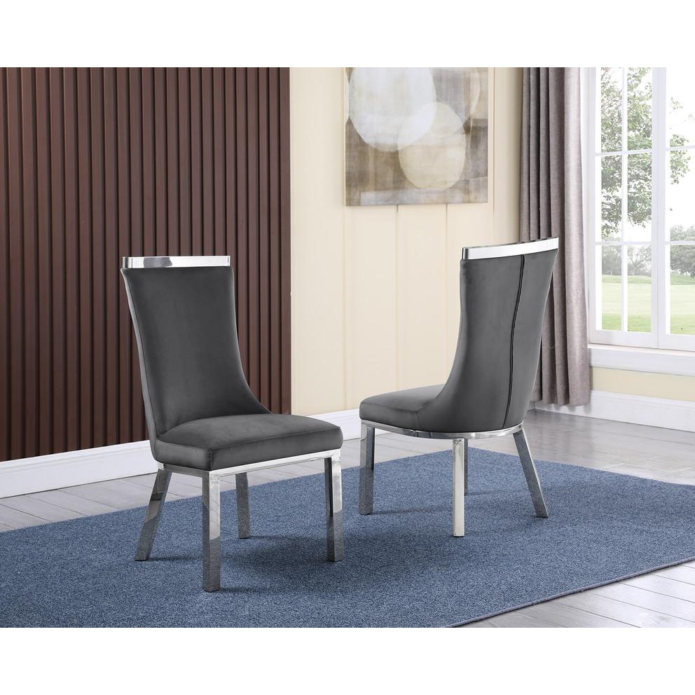 7pc dining set- Recatngle Marble table with a U shape base and 6 side chairs in Dark Grey