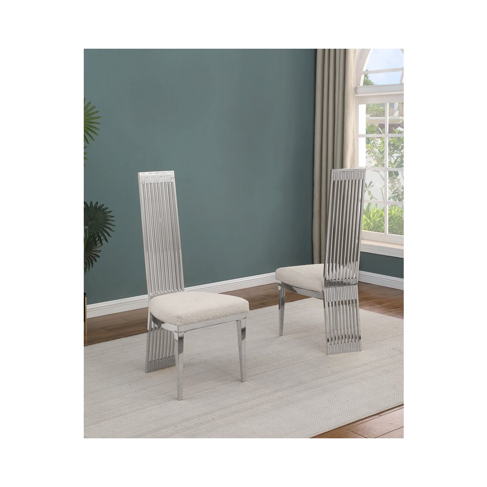 Set Of 2 Slat Back Side Chairs In Silver Stainless Steel