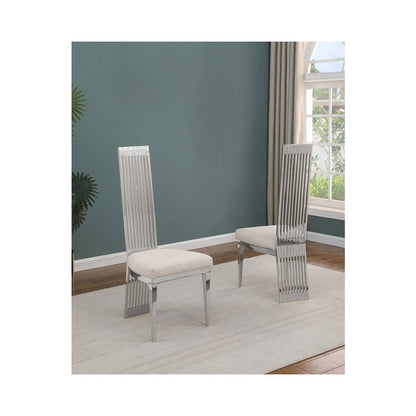 Set Of 2 Slat Back Side Chairs In Silver Stainless Steel