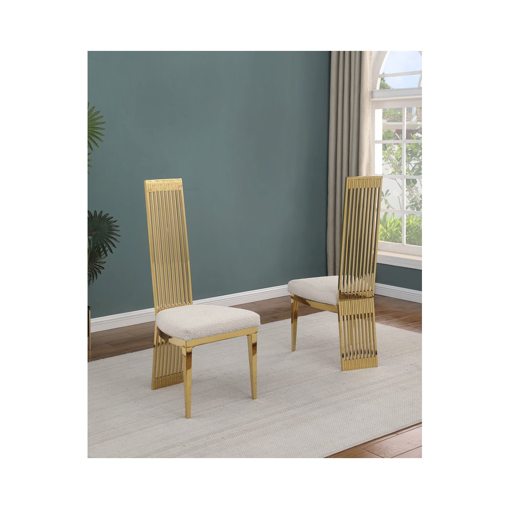 9Pc Tempered Glass Dining Set With 8 Cream Boucle Fabric Side Chairs