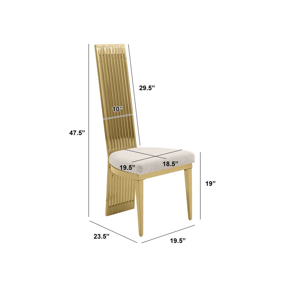 9Pc Tempered Glass Dining Set With 8 Cream Boucle Fabric Side Chairs