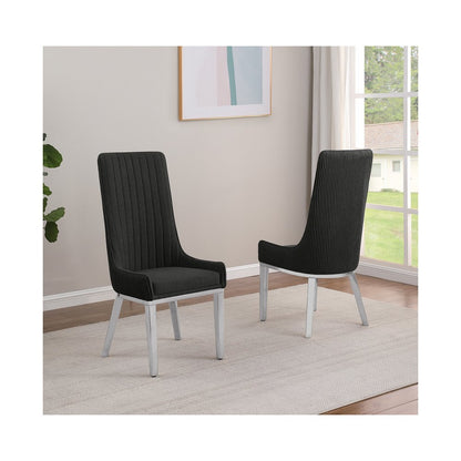 Black, Teddy Fabric, Pleated Back Side Chair With Silver Base, Set Of Two