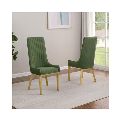 Green, Teddy Fabric, Pleated Back Side Chair With Gold Base, Set Of Two