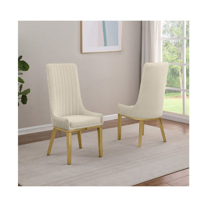 Cream, Teddy Fabric, Pleated Back Side Chair With Gold Base, Set Of Two