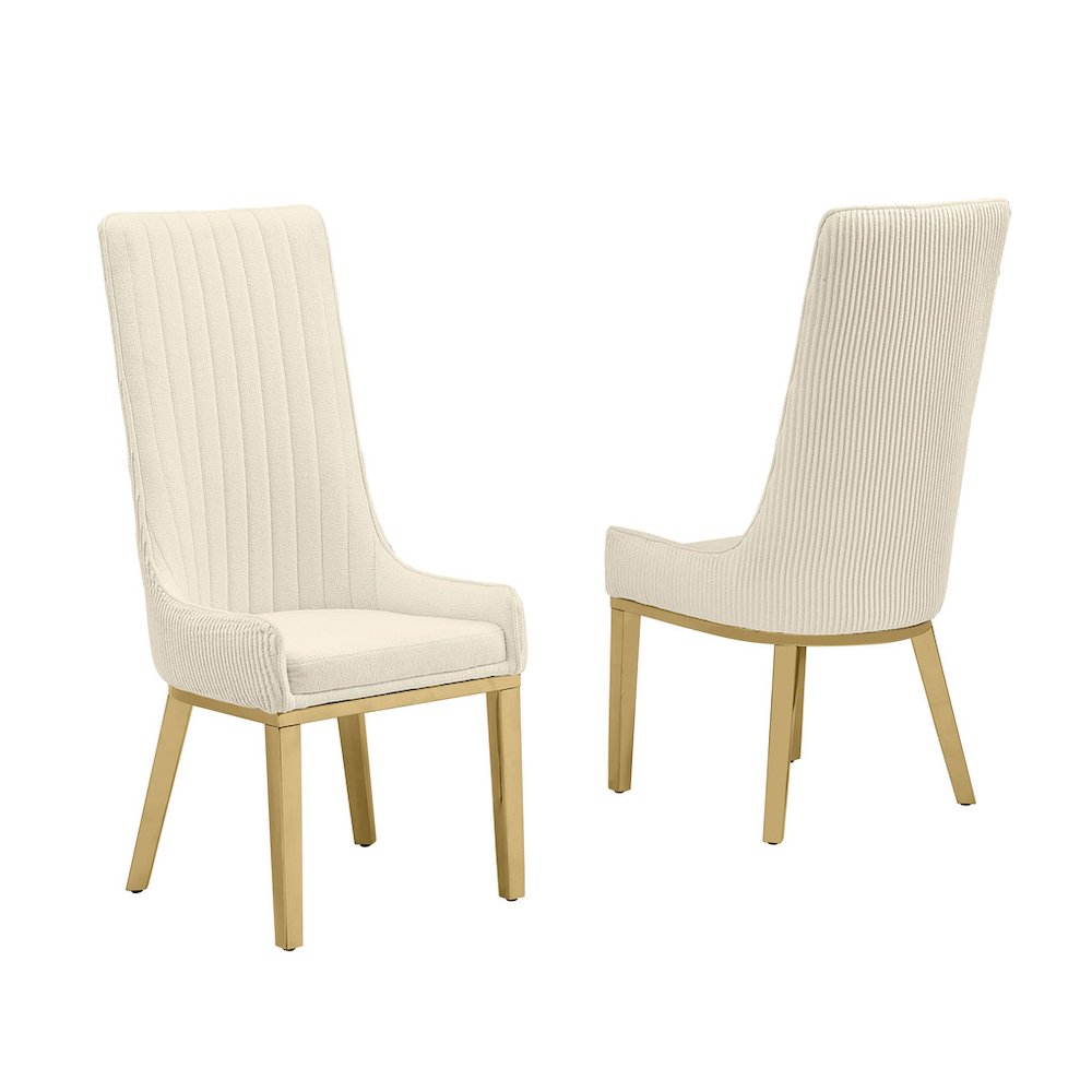 Cream, Teddy Fabric, Pleated Back Side Chair With Gold Base, Set Of Two