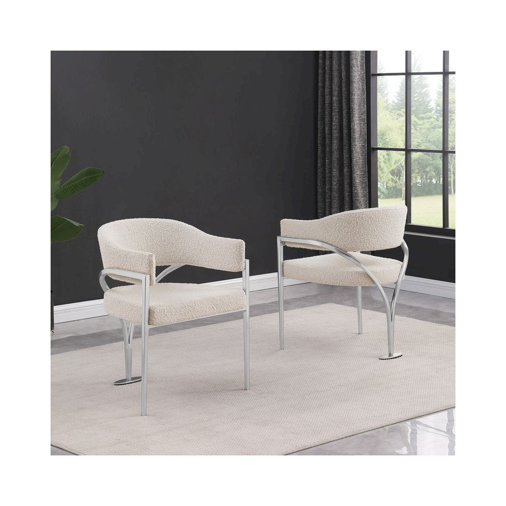 Modern Upholstered Chair with Cream Boucle Fabric Set of 2