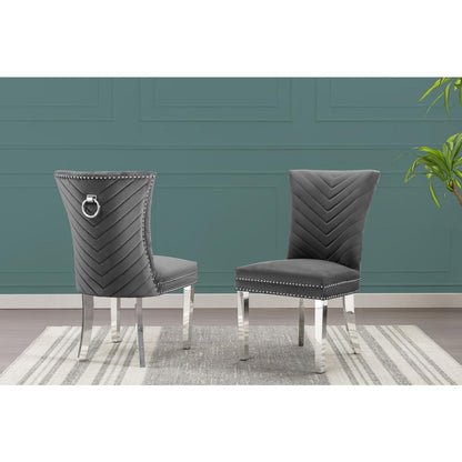 Dark Gray velvet side chairs with silver base (SET OF 2)