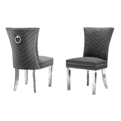 Dark Gray velvet side chairs with silver base (SET OF 2)