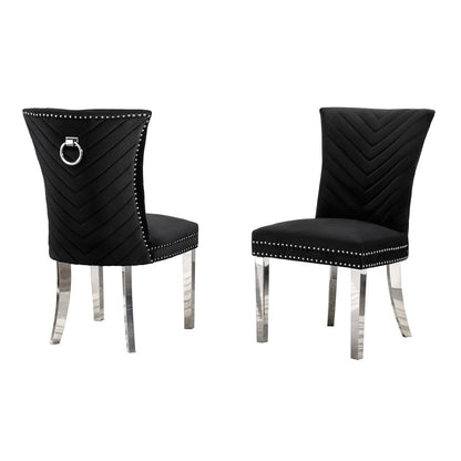 Black velvet side chairs with silver base (SET OF 2)