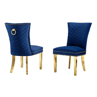 Navy Blue velvet side chairs with gold base (SET OF 2)