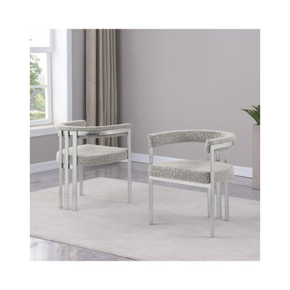 5Pc Round 48X48 Dining Set With 4 Rich Gray Boucle Chairs