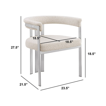9Pc Tempered Glass Dining Table Set With 8 Cream With Matte Silver Side Chairs