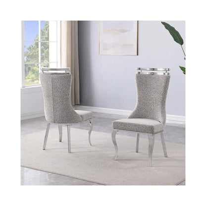 2pc Boucle Fabric Chrome Side Chairs