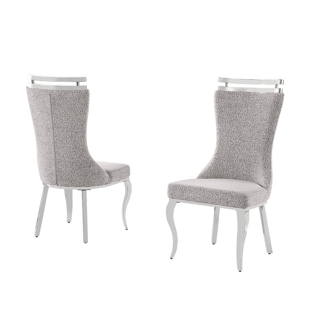 2pc Boucle Fabric Chrome Side Chairs