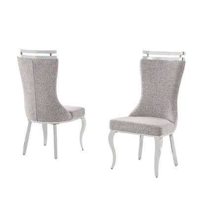 2pc Boucle Fabric Chrome Side Chairs