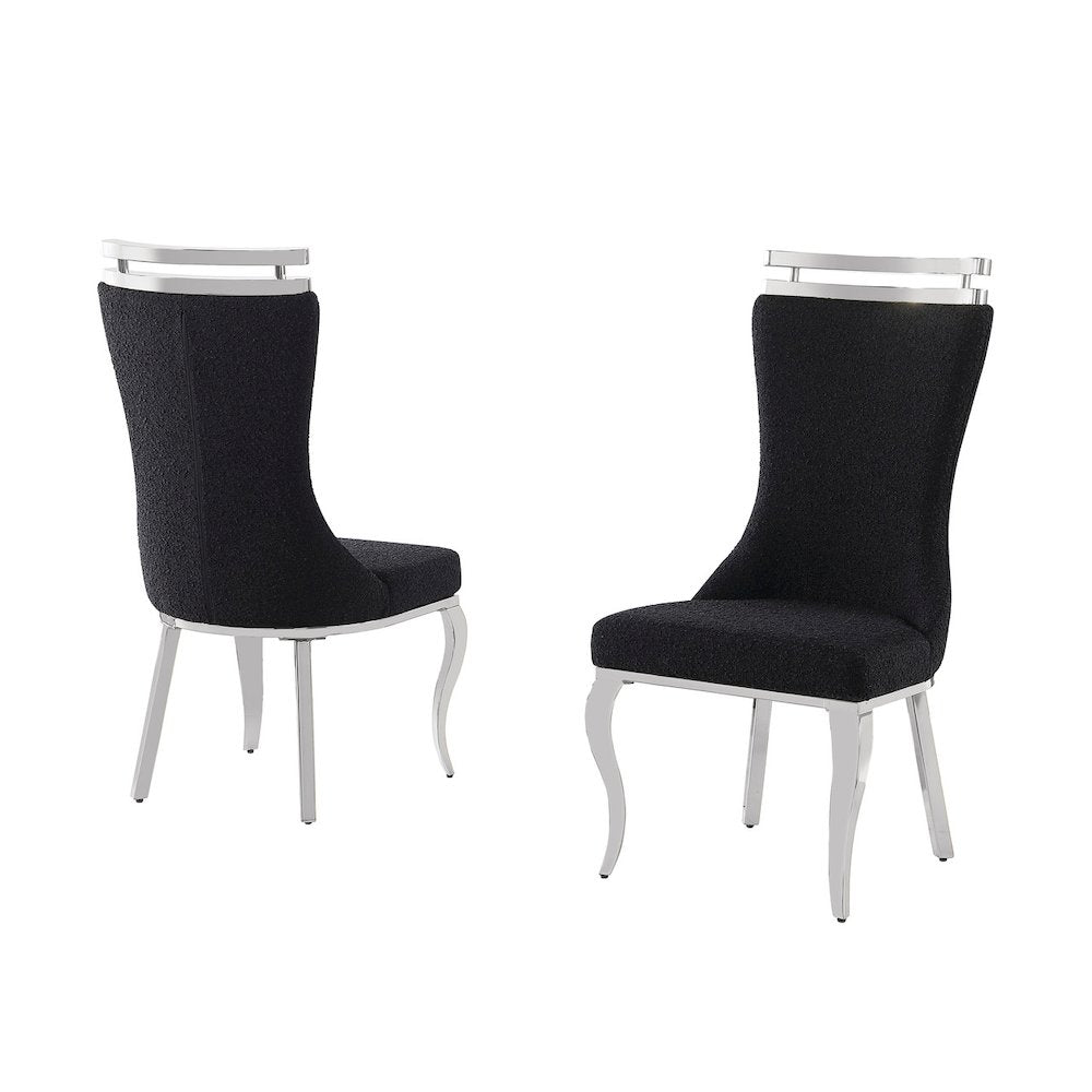 2pc Boucle Fabric Chrome Side Chairs