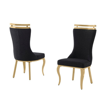 2pc Boucle Fabric Gold Chrome Side Chairs