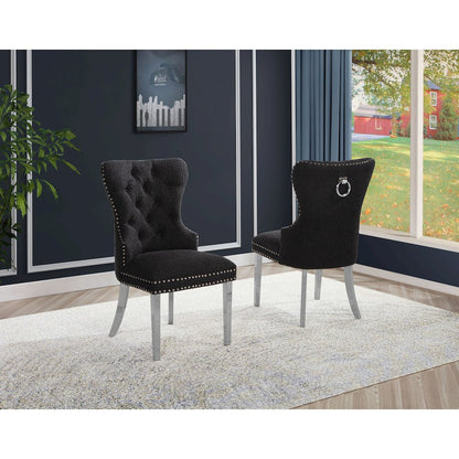 Black Boucle Fabric And Silver Base Side Chairs (Set Of 2)