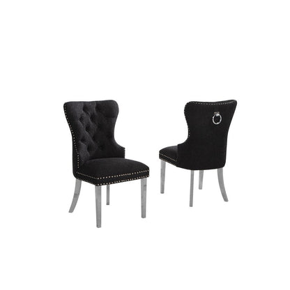 Black Boucle Fabric And Silver Base Side Chairs (Set Of 2)