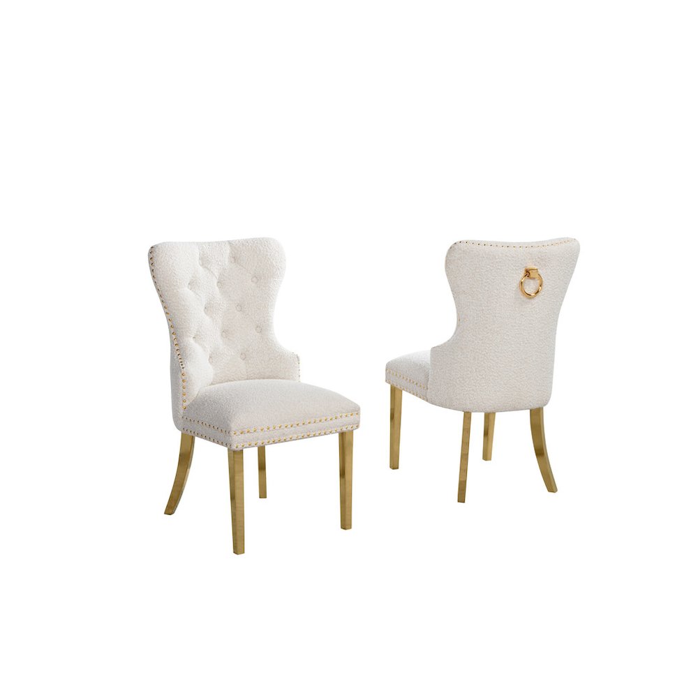 Cream Boucle Fabric And Silver Base Side Chairs (Set Of 2)