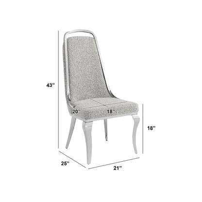 9Pc Tempered Glass Dining Set 8 Rich Gray Boucle Side Chairs And A Silver Base