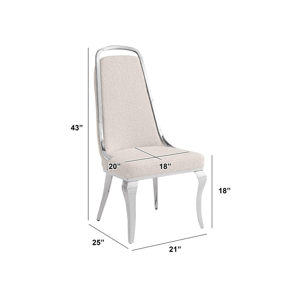 9Pc Tempered Glass Dining Set With 8 Cream Boucle Side Chairs And A Silver Base