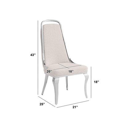 9Pc Tempered Glass Dining Set With 8 Cream Boucle Side Chairs And A Silver Base
