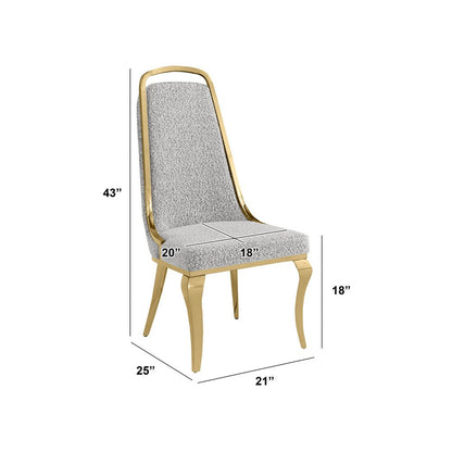 9Pc Tempered Glass Dining Set 8 Rich Gray Boucle Side Chairs And A Gold Base