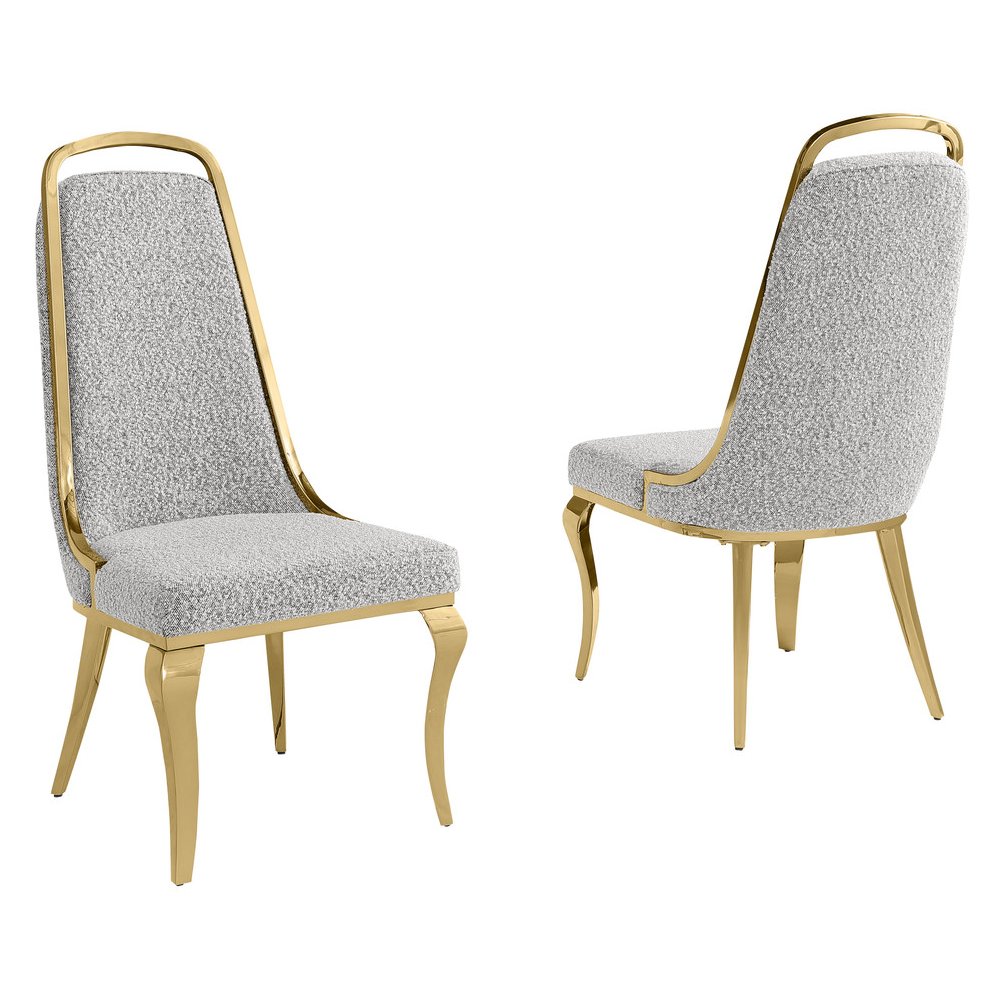 Rich Gray Boucle Side Chairs With Gold Base (Set Of 2)