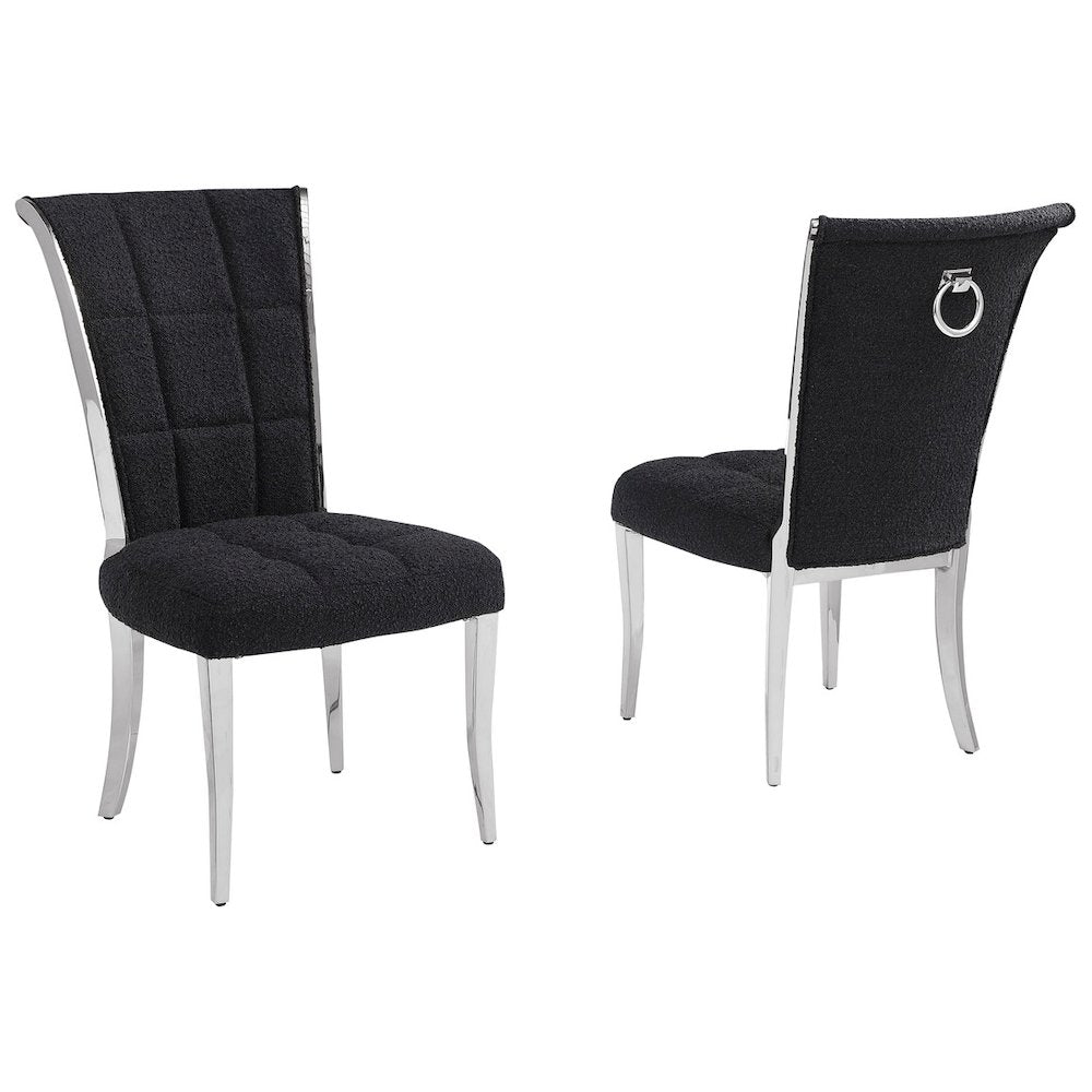 Black Boucle Side Chairs With Silver Base (Set Of 2)