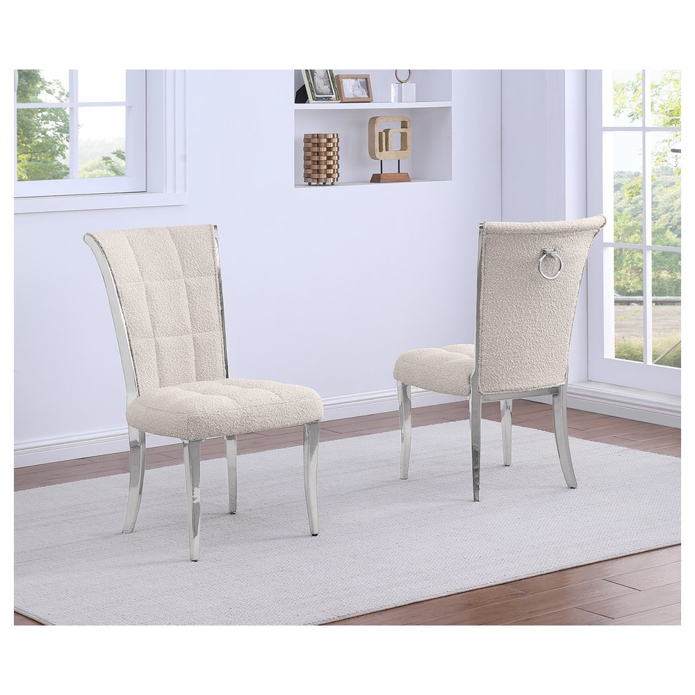 Cream Boucle Side Chairs With Silver Base (Set Of 2)
