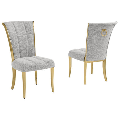Rich Gray Boucle Side Chairs With Gold Base (Set Of 2)
