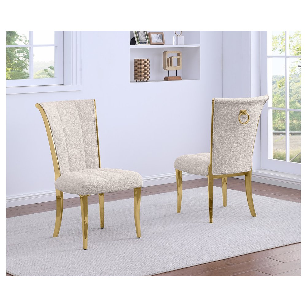 Cream Boucle Side Chairs With Gold Base (Set Of 2)